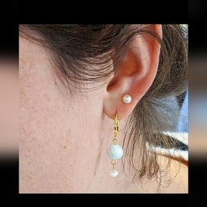 Moonstone with rondelle pearl drop earrings.